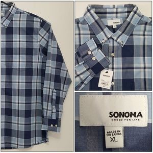 Sonoma Blue Plaid XL Long Sleeve Button Shirt NWT